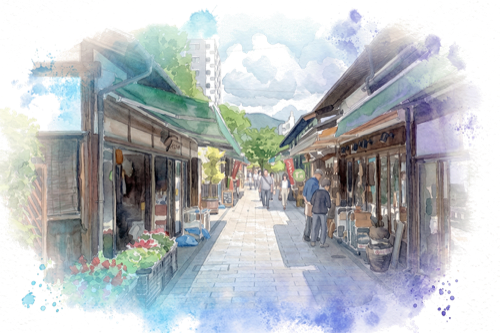 Illustrated view of Nawate Street in Matsumoto